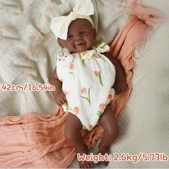16.5 inch Realistic Full Body Silicone Open Eyes Newborn Leilani-tan Baby Girl - Picture 6 of 6